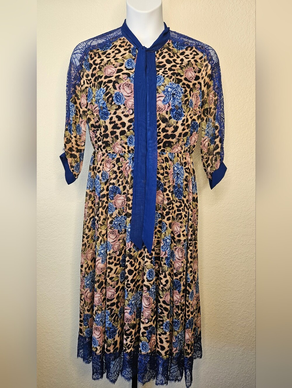 Blue Bow Animal & Floral Print Dress